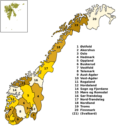 Karta över Norges fylken 1972-2017.