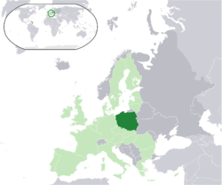 Location of ޕޮލެންޑު (dark green) – in Europe (light green & dark grey) – in the European Union (light green)  –  [Legend]