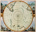 1700年の南極地図。テラ・アウストラリス・インコグニタのうち想像上の部分は細線で描かれている。