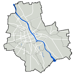 Mapa konturowa Warszawy, w centrum znajduje się punkt z opisem „Uniwersytet MuzycznyFryderyka Chopina”
