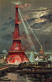 Chromolithograph by George Garen of the Eiffel Tower illuminations (1889)