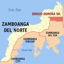 Peta Zamboanga Utara dengan Sergio Osmeña Sr. dipaparkan