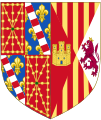 Armes personals de Joan II d'Aragó com a rei consort de Navarra afegint un partit amb les armes de la seva muller