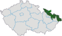 Karta som visar Tjeckiska Schlesiens utsträckning i Tjeckiska republiken