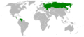 Map of countries that recognize the independence of Abkhazia and South Ossetia