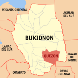 Mapa de Bukidnon con Quezon resaltado