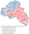 Етничка мапа земље Секеља (жупаније Муреш, Харгита и Ковасна) у Румунији, попис из 2002. године.