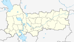 Mapa konturowa obwodu wołogodzkiego, po prawej znajduje się punkt z opisem „Małoje Sirino”
