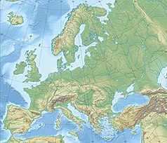 Mapa konturowa Europy, na dole po lewej znajduje się punkt z opisem „Pampeluna”