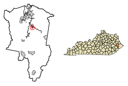 Location of Allen in Floyd County, Kentucky.
