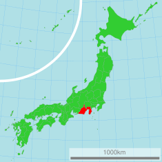 Japonijos žemėlapis su paryškinta Šidzuokos prefektūra