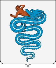 Erb rodu Viscontiů (had postavu nepolyká, nýbrž rodí)