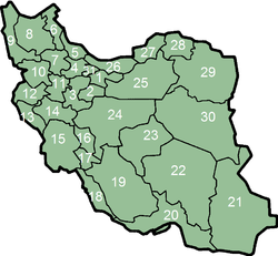 wilyah-wilayah Iran menurut nomor-nomor di sebelah kiri
