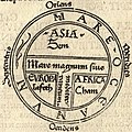 Charta T et O ex 1472 divisionem orbis terrarum in tres continentes monstrat.