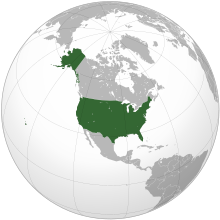 Projection of North America with the United States in green