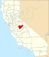 Harta statului California indicând comitatul Mariposa