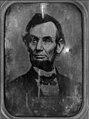 Daguerrotype of a Photograph of Abraham Lincoln, used for the $5 Bill. Original taken on February 9, 1864. The Copy Daguerreotype was made sometime later.