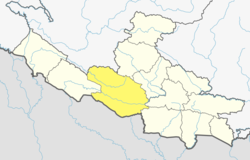 लुम्बिनी प्रदेशमा दाङको (गाढा पहेँलो) स्थानको अवस्थिति