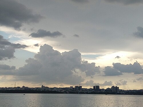 A cloudy sunset at Gandipet lake in Hyderabad, India.