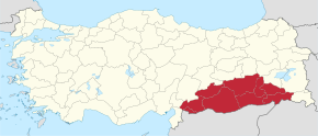 Jihovýchodní Anatolie na mapě Turecka
