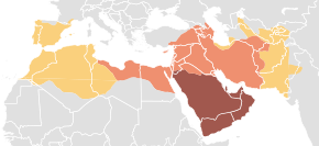显示穆斯林帝国扩张的中东和地中海地图