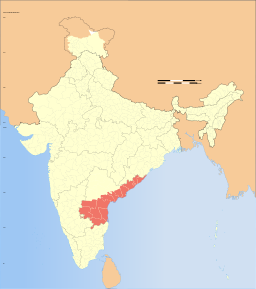 Karta över Indien med Andhra Pradesh markerat.