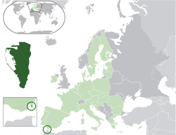  गिब्राल्टार के स्थान  (dark green) – in Europe  (green आर dark grey) – युरोपेली सङ्घ  (green)  –  [नक्सा]