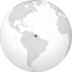 Lega  Surinama  (temnozeleno) v Južni Ameriki  (sivo)
