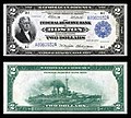 1918-as szériájú National Currency Federal Reserve Bank Note 2 dolláros bankjegy.