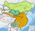 Liao (zaļā), Sunu (oranžā) un Rietumu Sja (zilganā) valstis ap 1111. gadu