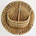 Seal of the marchands de l'eau, c. 1210 (SIGIL[LVM ME]RCATORVM AQVE PARISIVS)