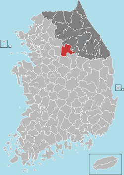 Localização de Wonju na Coreia do Sul.