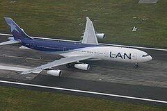 LAN Airlines on runway from above