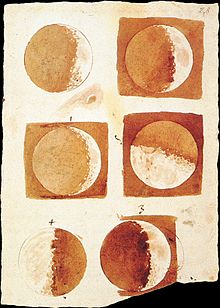 1616 nga mga drowing sa Galileo sa bulan ug mga yugto niini.