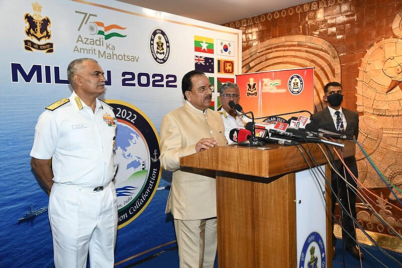 File:RRM Ajay Bhatt addressing the Media personnel during the Milan 2022 Opening Ceremony.jpg
