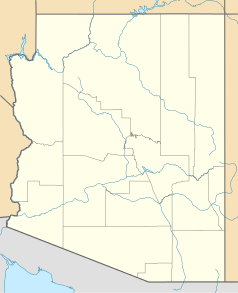 Mapa konturowa Arizony, blisko centrum na dole znajduje się punkt z opisem „Tempe”