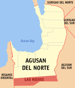 Mapa ning Agusan del Norte ampong Las Nieves ilage