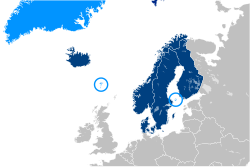 کشورها و مناطق عضو شورای نوردیک (آبی)