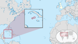 Местоположение на Каймановите острови (оргадени в червено)