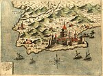 Durrësi enligt historisk karta, ritning av Simon Pinargenti 1573.[5]