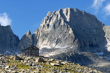 Piz Badile and the Giannetti hut from the south