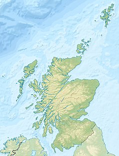 Mapa konturowa Szkocji, na dole po prawej znajduje się punkt z opisem „miejsce bitwy”