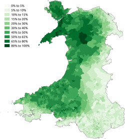 A walesi nyelv elterjedtsége Walesben