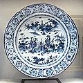 Assiette en faïence de Nevers à motifs chinois (entre 1680 et 1700, musée des Arts décoratifs)