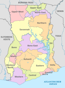 2019年2月起改制之迦納大區分布