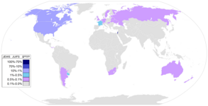 Дял на евреите през 2010 г., по страни. (в проценти)
