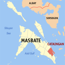 Mapa ng Masbate na nagpapakita sa lokasyon ng Cataingan.