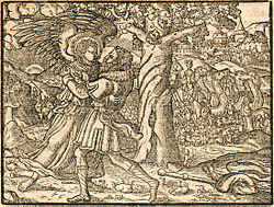 Jacob luta com o anjo, Bíblia de Gutenberg (1558)