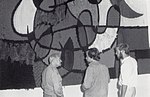 Miró (vänster), under tillverkningen av Väggtapeten i Tarragona (1970).