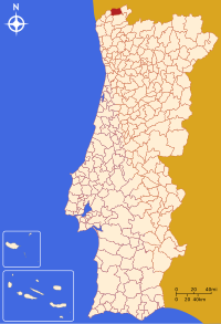 Monção belediyesini gösteren Portekiz haritası